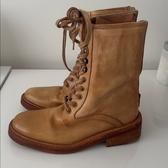 FREE PEOPLE SANTA FE Tan Leather Lace-Up Combat Boots 39 US 8.5 - Picture 9 of 16